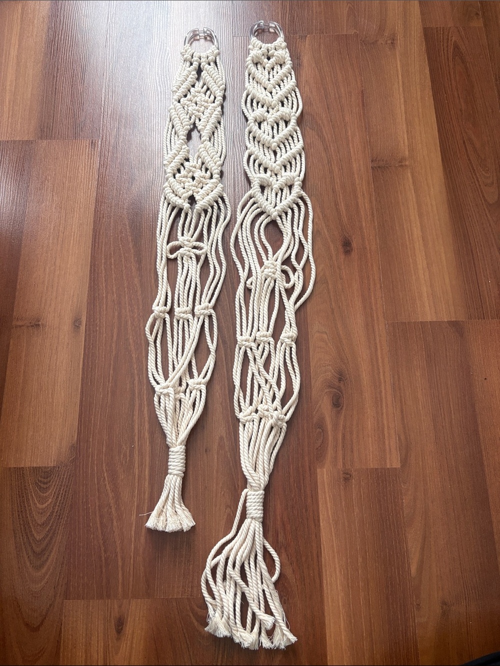 Handmade Macramé Plant Hanger Pair - Cream